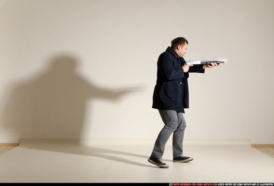 Man Adult Muscular White Moving poses Casual Fighting with shotgun