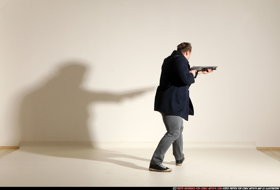 Man Adult Muscular White Moving poses Casual Fighting with shotgun