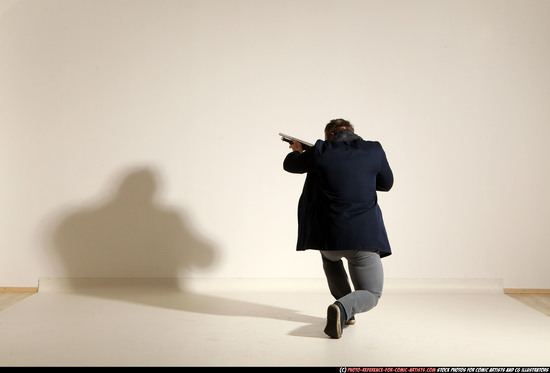 Man Adult Muscular White Moving poses Casual Fighting with shotgun