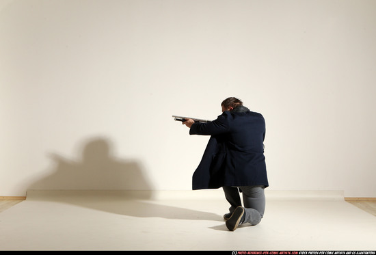 Man Adult Muscular White Moving poses Casual Fighting with shotgun