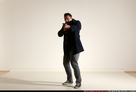 Man Adult Muscular White Moving poses Casual Fighting with shotgun