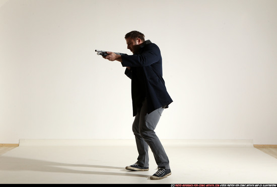 Man Adult Muscular White Moving poses Casual Fighting with shotgun