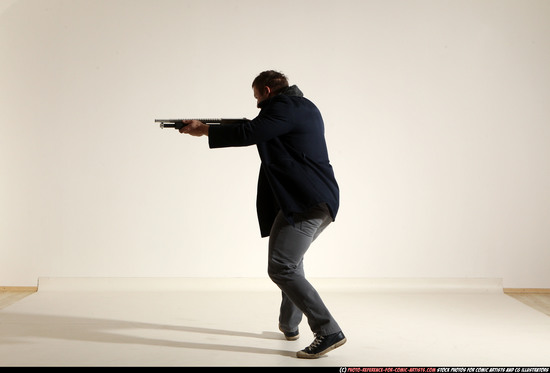 Man Adult Muscular White Moving poses Casual Fighting with shotgun