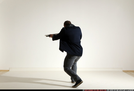 Man Adult Muscular White Moving poses Casual Fighting with shotgun