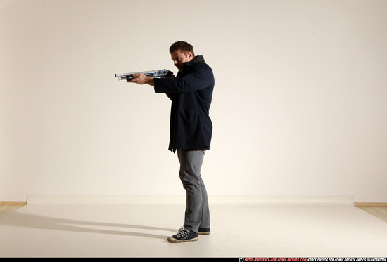 Man Adult Muscular White Moving poses Casual Fighting with shotgun