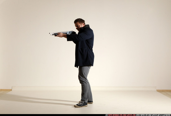 Man Adult Muscular White Moving poses Casual Fighting with shotgun