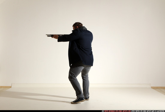 Man Adult Muscular White Moving poses Casual Fighting with shotgun