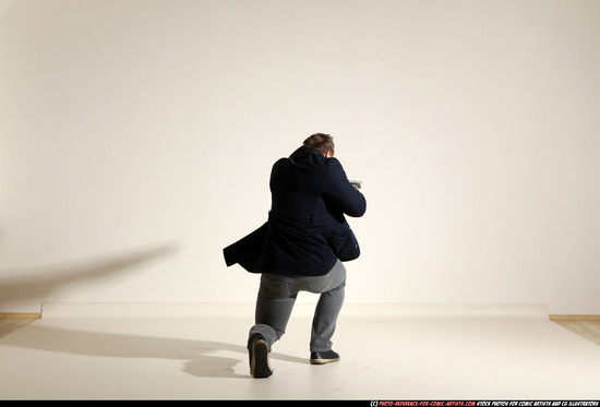 Man Adult Muscular White Moving poses Casual Fighting with shotgun