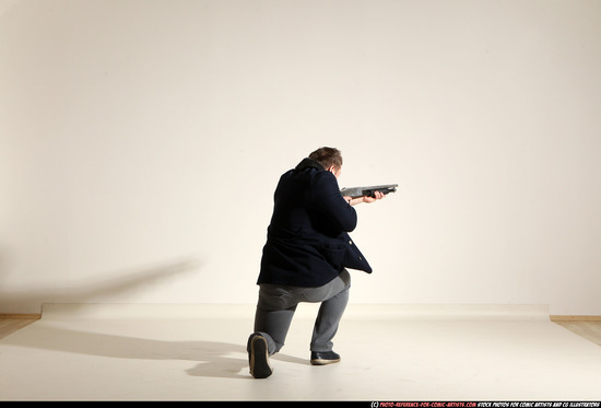 Man Adult Muscular White Moving poses Casual Fighting with shotgun