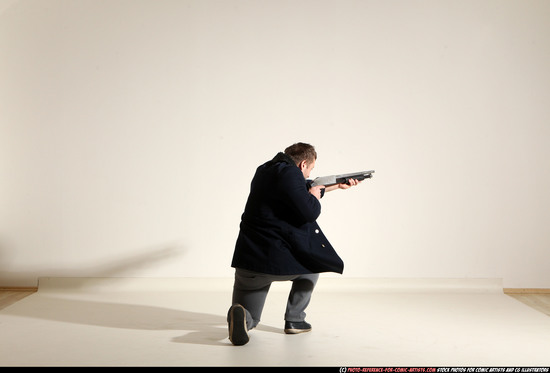 Man Adult Muscular White Moving poses Casual Fighting with shotgun