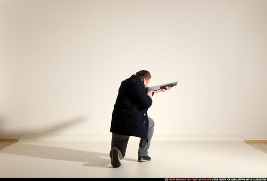 Man Adult Muscular White Moving poses Casual Fighting with shotgun