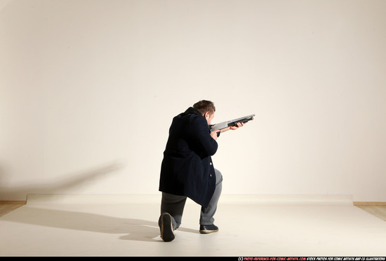 Man Adult Muscular White Moving poses Casual Fighting with shotgun