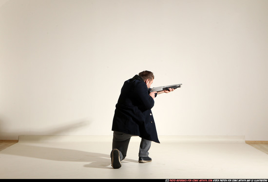 Man Adult Muscular White Moving poses Casual Fighting with shotgun