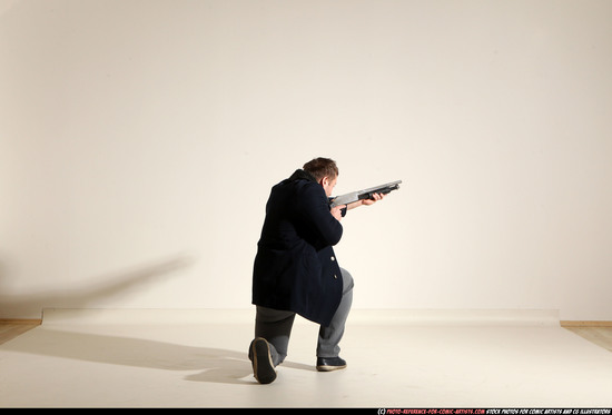 Man Adult Muscular White Moving poses Casual Fighting with shotgun