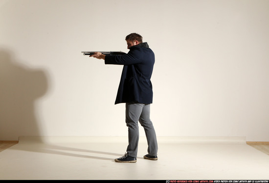 Man Adult Muscular White Moving poses Casual Fighting with shotgun