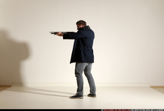 Man Adult Muscular White Moving poses Casual Fighting with shotgun