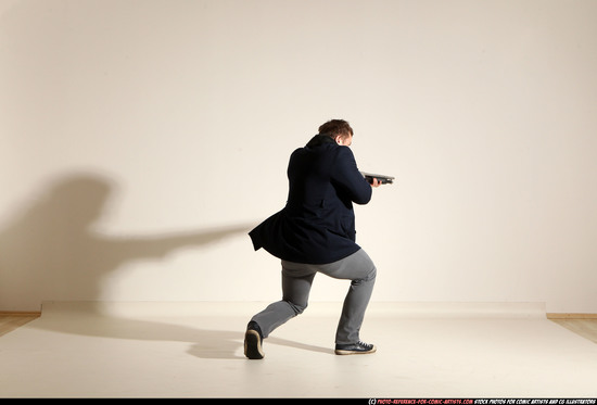 Man Adult Muscular White Moving poses Casual Fighting with shotgun