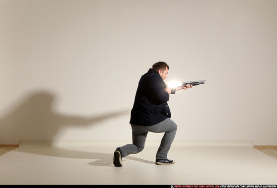 Man Adult Muscular White Moving poses Casual Fighting with shotgun