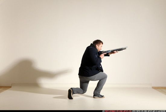 Man Adult Muscular White Moving poses Casual Fighting with shotgun