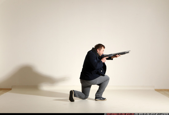 Man Adult Muscular White Moving poses Casual Fighting with shotgun