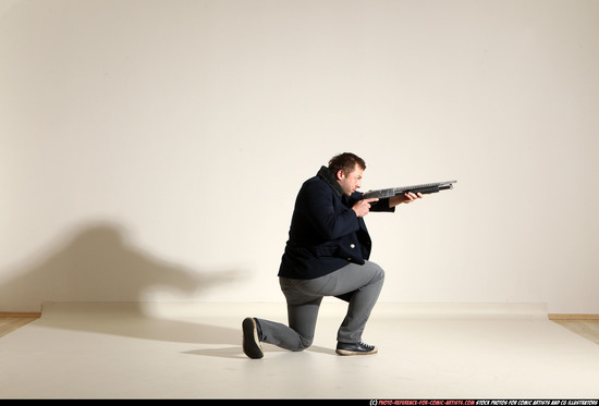 Man Adult Muscular White Moving poses Casual Fighting with shotgun