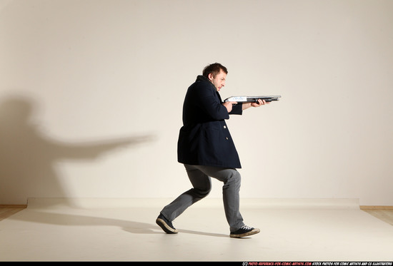 Man Adult Muscular White Moving poses Casual Fighting with shotgun