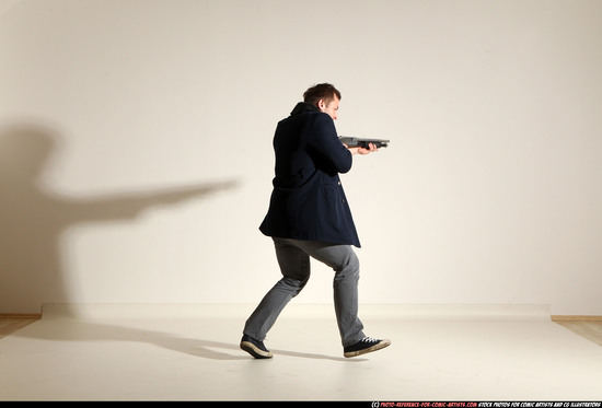 Man Adult Muscular White Moving poses Casual Fighting with shotgun