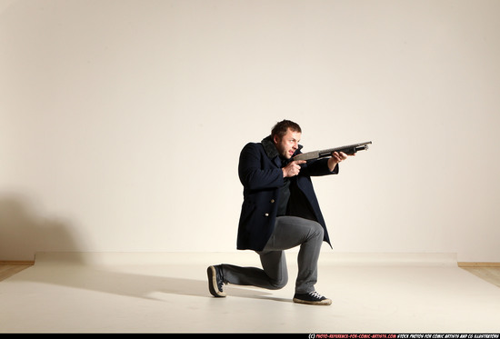 Man Adult Muscular White Moving poses Casual Fighting with shotgun