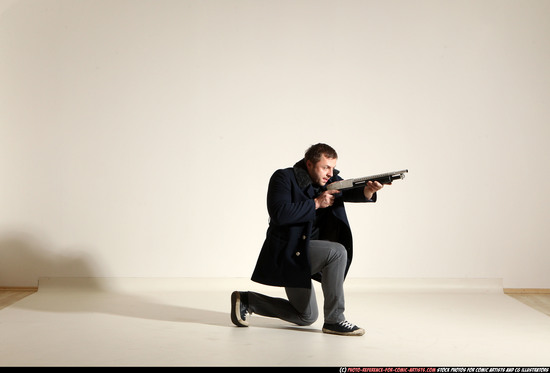 Man Adult Muscular White Moving poses Casual Fighting with shotgun