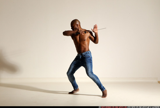 Man Adult Athletic Black Fighting with sword Moving poses Pants