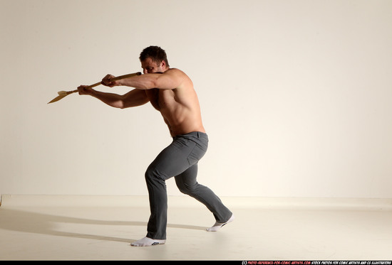 Man Adult Muscular White Magic Moving poses Pants