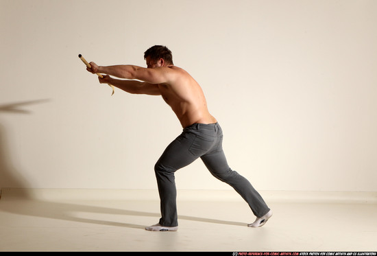 Man Adult Muscular White Magic Moving poses Pants