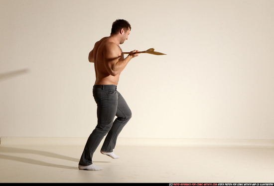 Man Adult Muscular White Magic Moving poses Pants