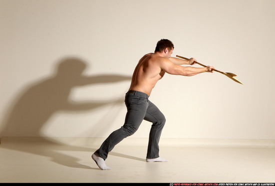 Man Adult Muscular White Magic Moving poses Pants