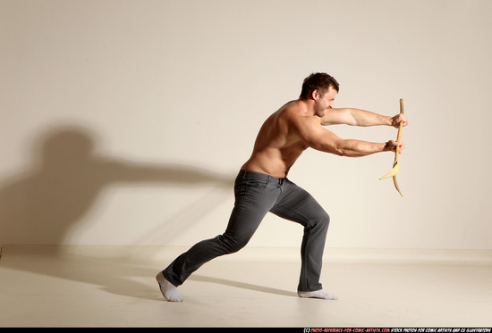 Man Adult Muscular White Magic Moving poses Pants