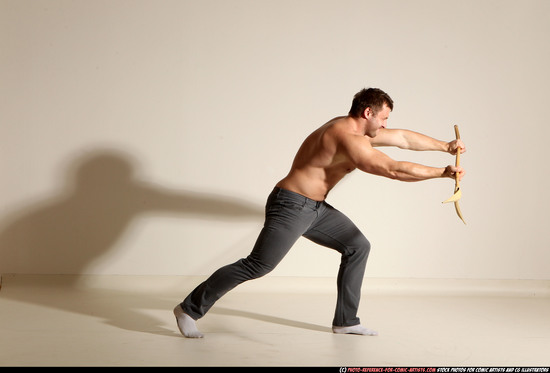 Man Adult Muscular White Magic Moving poses Pants