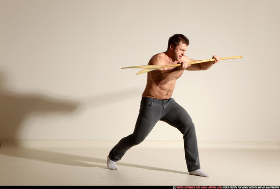 Man Adult Muscular White Magic Moving poses Pants