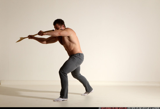 Man Adult Muscular White Magic Moving poses Pants