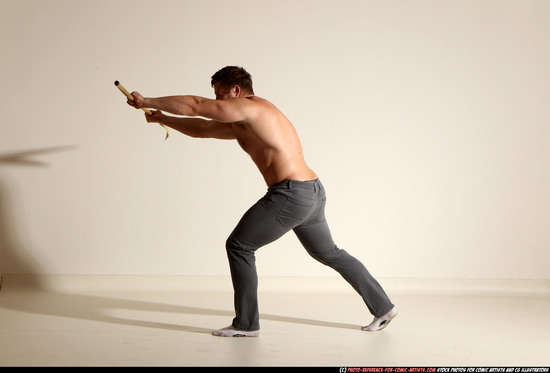 Man Adult Muscular White Magic Moving poses Pants