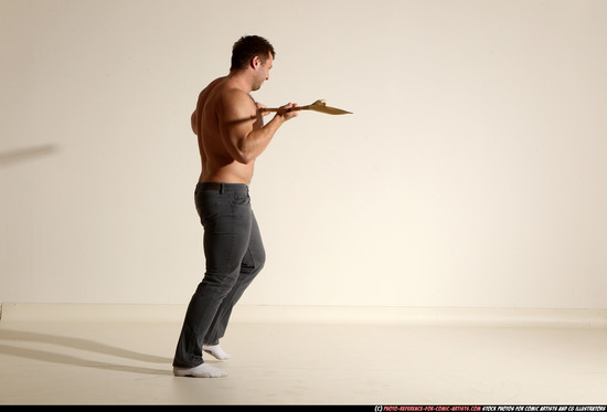 Man Adult Muscular White Magic Moving poses Pants