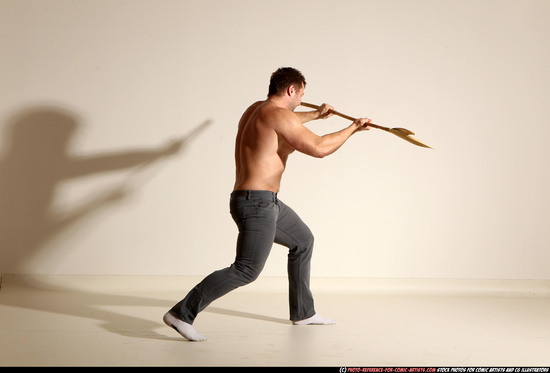 Man Adult Muscular White Magic Moving poses Pants