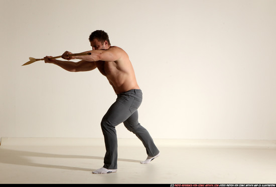 Man Adult Muscular White Magic Moving poses Pants