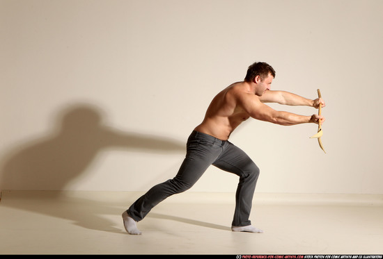 Man Adult Muscular White Magic Moving poses Pants