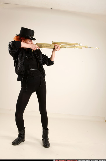 Woman Adult Athletic White Fighting with gun Standing poses Casual