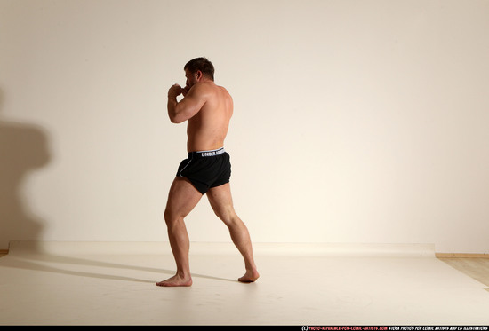 Man Adult Muscular White Kick fight Moving poses Underwear