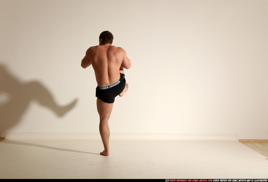 Man Adult Muscular White Kick fight Moving poses Underwear