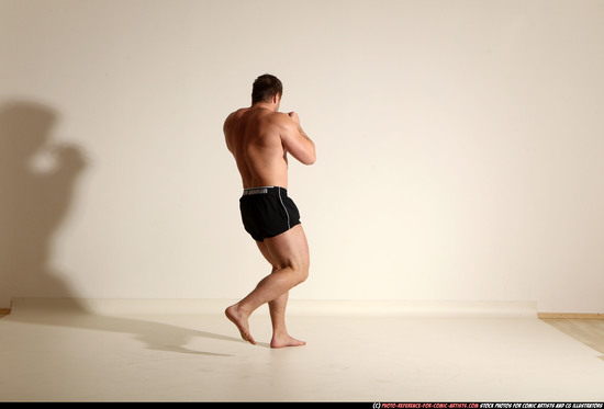 Man Adult Muscular White Kick fight Moving poses Underwear