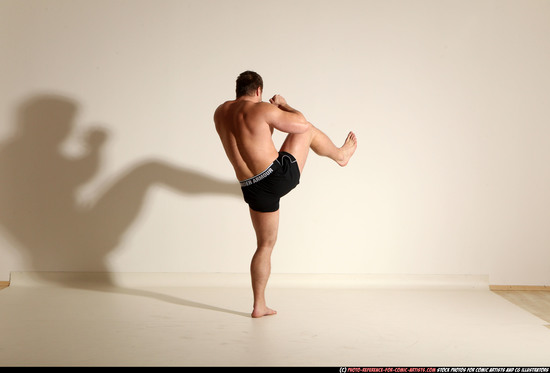 Man Adult Muscular White Kick fight Moving poses Underwear