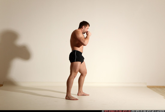 Man Adult Muscular White Kick fight Moving poses Underwear