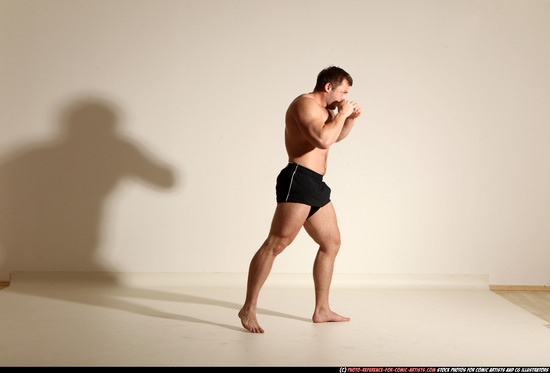 Man Adult Muscular White Kick fight Moving poses Underwear